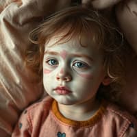 Manchmal sind Kinder einfach zu müde, als noch irgendwas zu machen. Müdes geschminktes Kind nach Faschingsfeier.