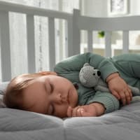 Dank frischer Luft schlafen viele Babys besser. Baby schläft in seinem Bettchen.